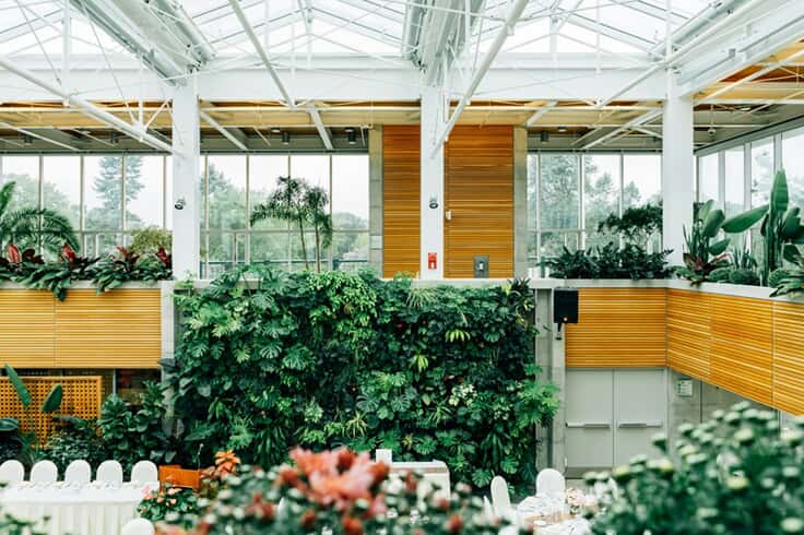 An image of plants throughout a two story building.